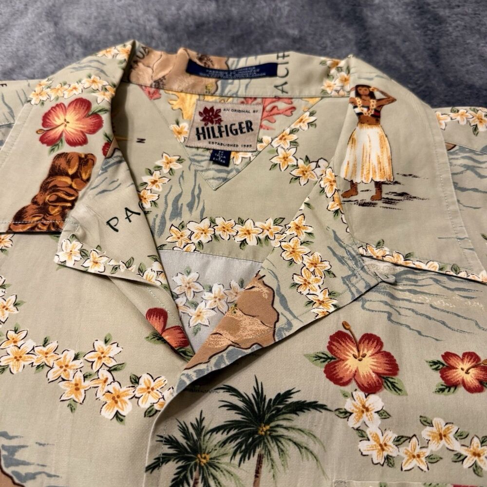 Hilfiger Men’s XXL Hawaiian Islands Vintage Button  Down Hula Girl Lei‎ Surf